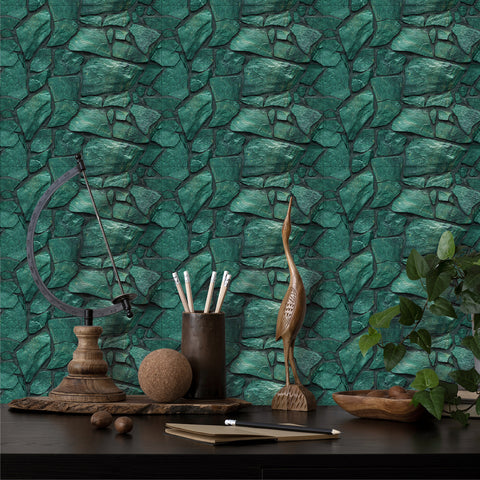 Green Irregular Simulates 3D Stone Texture Wallpaper Nature Tiles Stickers