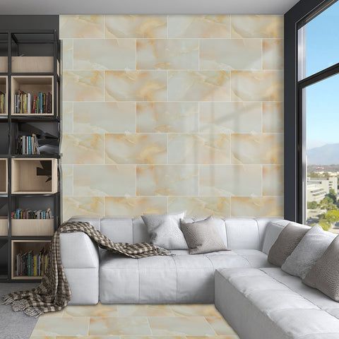 Peel and Stick Gold Orange Marble Effect Tile Floor Sticker Decals