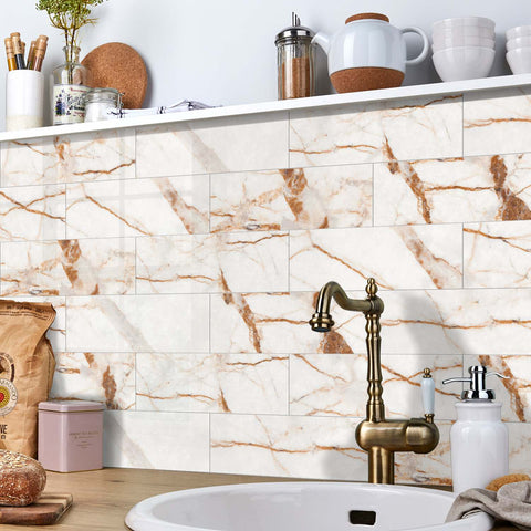 Creamy Caramel Marble Stick on Tiles for Kitchen Backsplash and Bathroom Floors