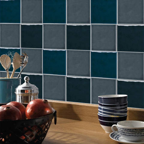 Blue and Grey Glazed Wallpaper Square Tile Sticker 10PCS