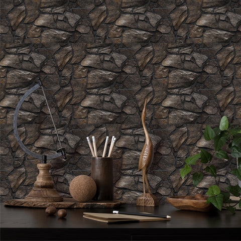 Dark Brown Simulates 3D Stone Texture Wallpaper Nature Tiles Stickers