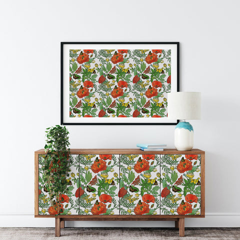 Garden Vibe Forest Wallpaper - Vibrant Red Poppies and Colorful Butterflies in Lively Design