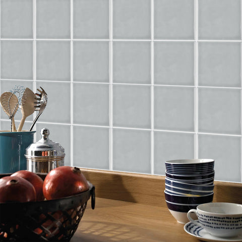 Light Grey Classic Wallpaper Glazed Square Tile Sticker 10PCS