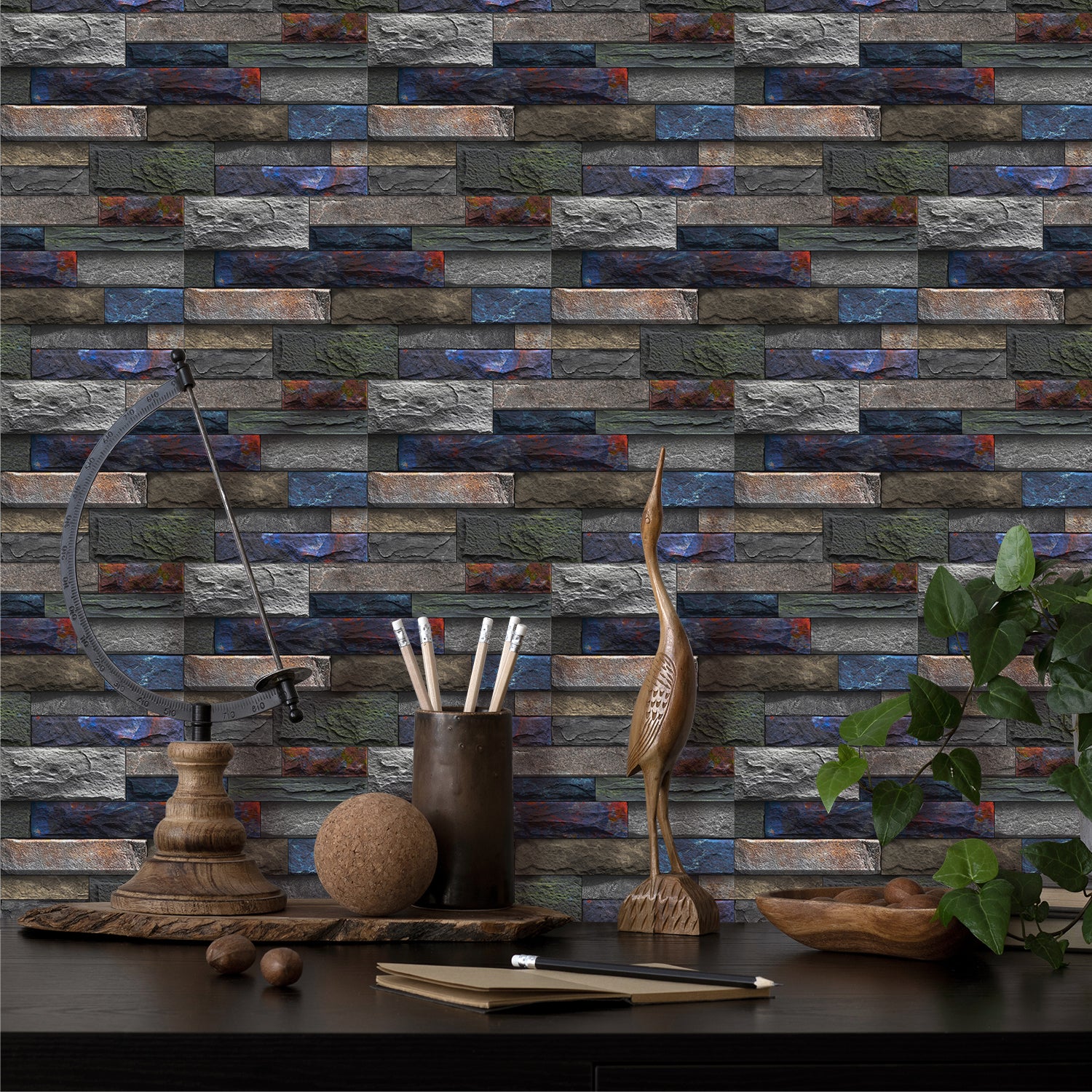 Grey and Blue Textured Stone Wallpaper
