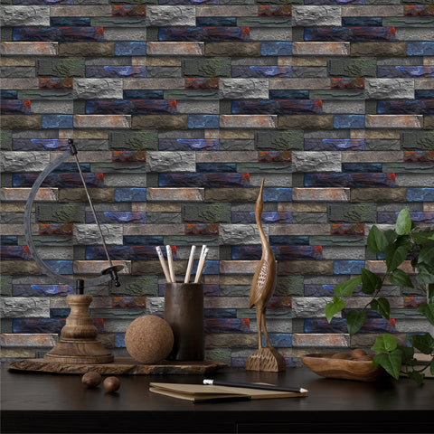Grey and Blue Textured Stone Wallpaper