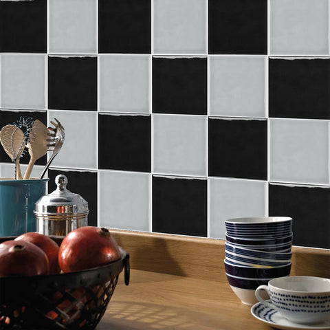 Black and Light Grey Modern Glazed Wallpaper Square Tile Sticker 10PCS