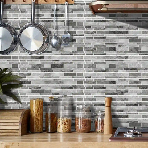 Special Shaped Marble Tile Sticker (Light Grey) 12pcs Peel And Stick Wallpaper Luxury and Elegant Style Wall Decor