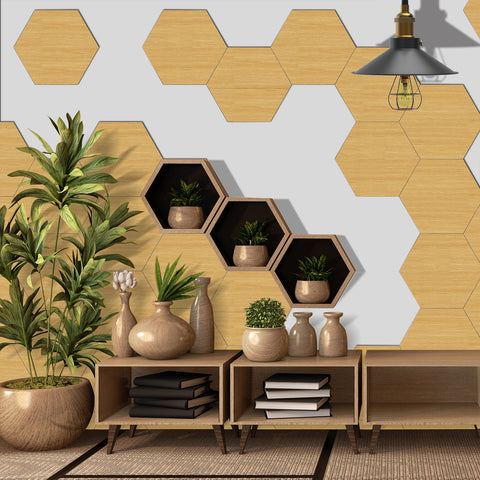 Light Oak Hexagonal Foam Tile Stickers