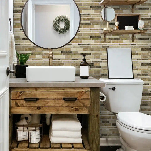 Special Shaped Marble Tile Sticker (Dark Yellow) 12pcs Peel And Stick Wallpaper Luxury and Elegant Style Wall Decor