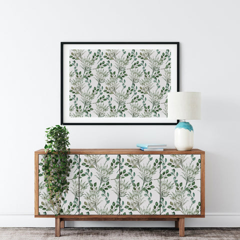 Natural Style Forest Wallpaper - Fresh Green Plants with Delicate Linework Elegance