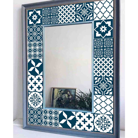Blue and White Geometric Tiles Creative tile stickers