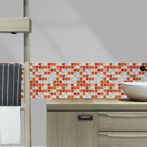 Orange and Grey Stone Wallpaper Stone Texture Mosaic Fresh Wall Tiles 25pcs Peel and Stick