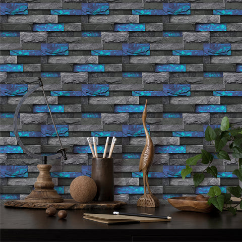 Blue and Black Stone Texture Nature Wallpaper Rustic Tiles Stickers