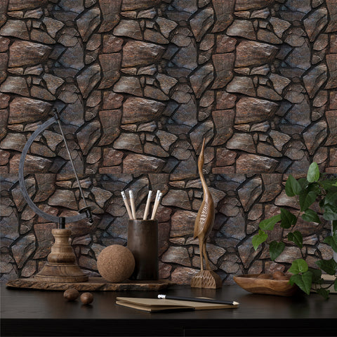 Dark Brown and Grey Simulates 3D Stone Texture Wallpaper Nature Tiles Stickers