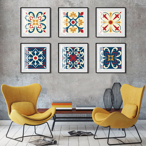 Retro red and blue: the artistic retro style of tile stickers