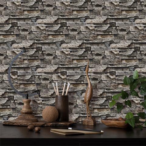 Light Brown and Grey Simulates 3D Stone Texture Wallpaper Rustic Tiles Stickers