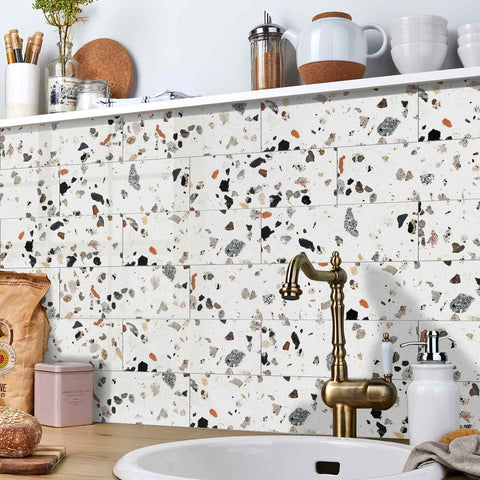 Earthy Terrazzo Mix Peel and Stick Tile Stickers for Kitchen Backsplash and Bathroom