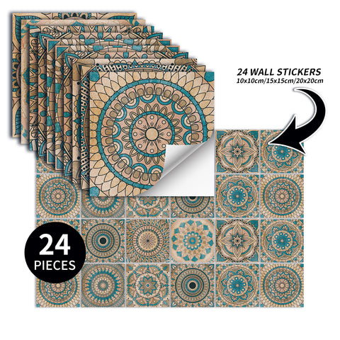 Blue-brown mandala tile stickers: a perfect fusion of retro and art