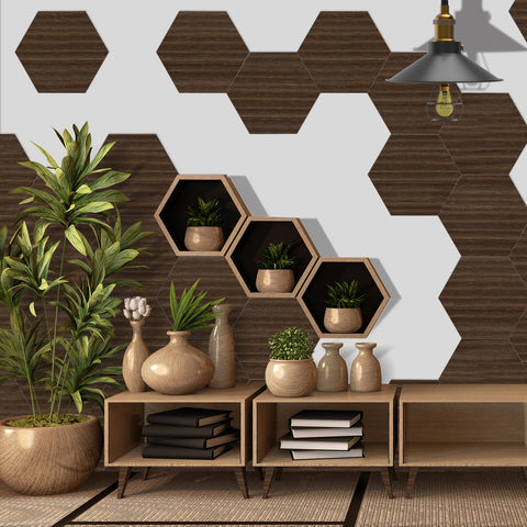 Chocolate Oak Hexagonal Foam Tile Decals