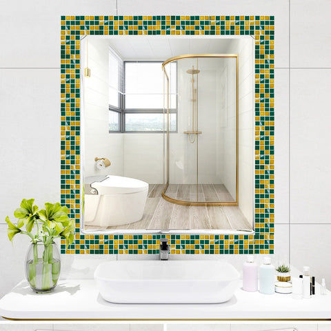 Green and Yellow Stone Wallpaper Stonelike Mosaic Wall Tiles Sticker Peel and Stick Fresh