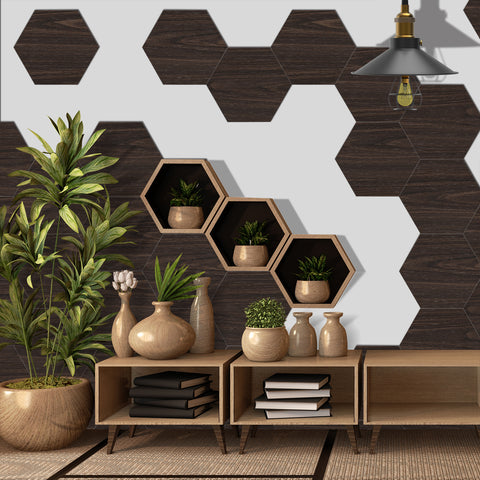 Dark Espresso Wood Hexagonal Foam Porcelain Tile Stickers