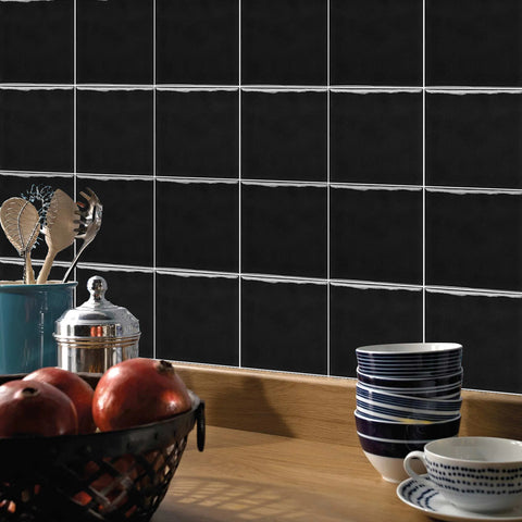 Black Classic Wallpaper Glazed Square Tile Sticker 10PCS