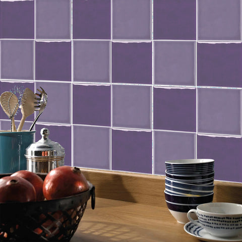 Light Purple Elegant Glazed Wallpaper Square Tile Sticker 10PCS