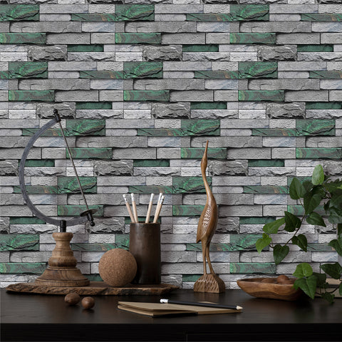 Grey and Green Stone Texture Wallpaper Rustic Tiles Stickers