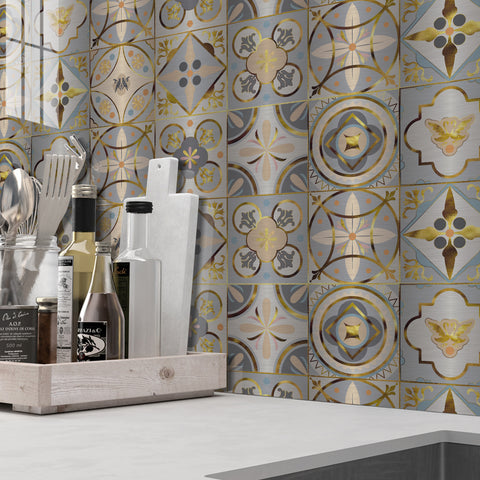 Elegant Golden Charm: Gold Luxury Tile Sticker