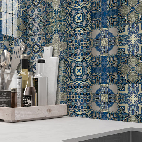 Elegant blue: blue and white classical tile stickers