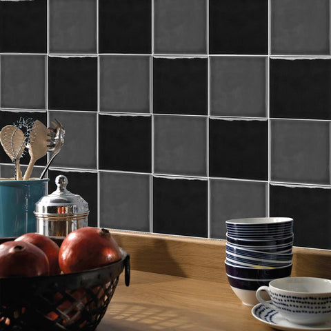 Black and Grey Glazed Wallpaper Square Tile Sticker 10PCS