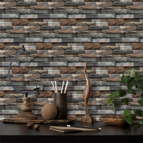 Brown and Dark Grey Stone Texture Wallpaper Rustic Tiles Stickers