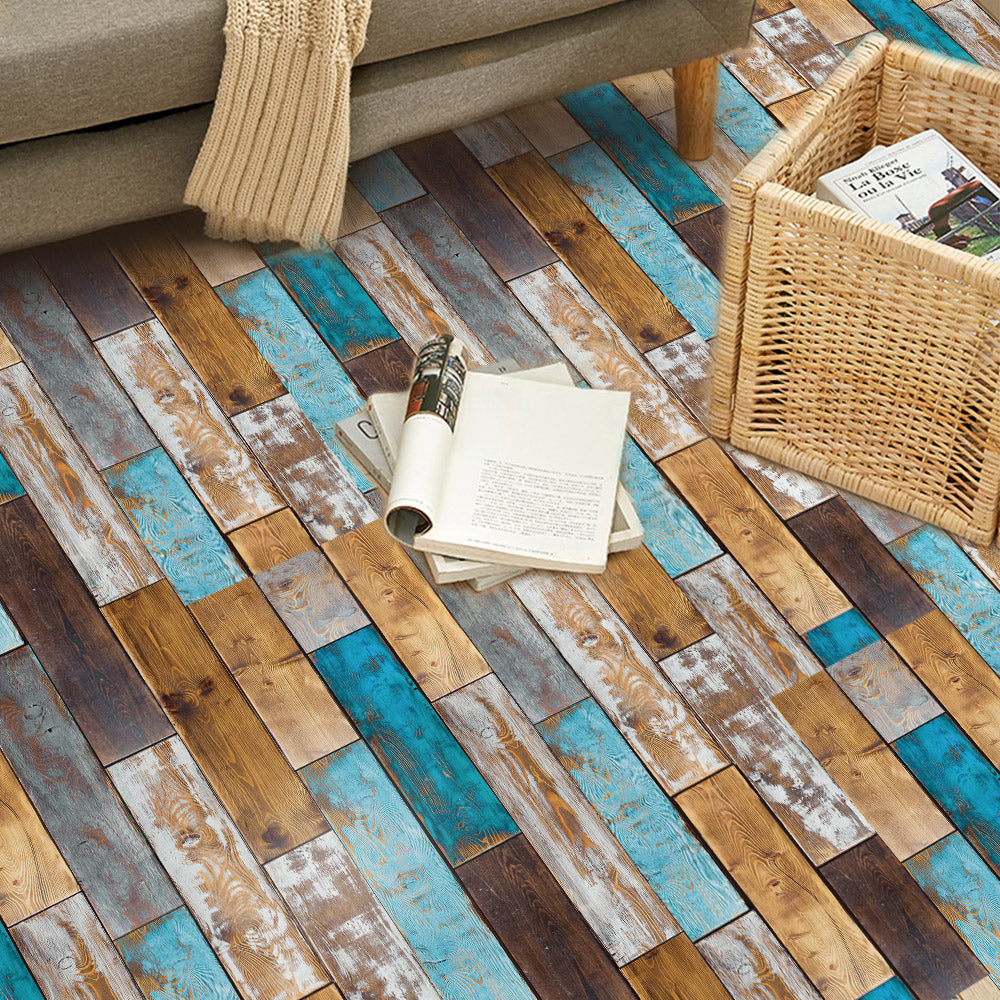 Blue and Brown Rustic Wood Floor Wallpaper