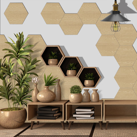 Creamy Light Oak Hexagonal Foam Porcelain Tiles