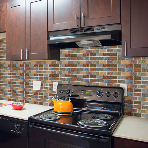 Blue and Orange Peel and Stick Marble Floor Tiles Stickers Country Style