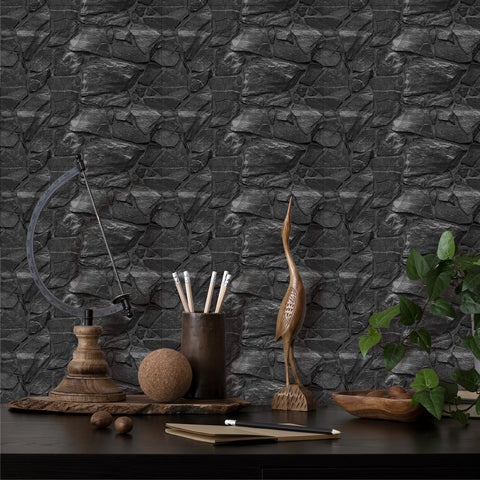 Black Irregular Simulates 3D Stone Texture Wallpaper Nature Tiles Stickers