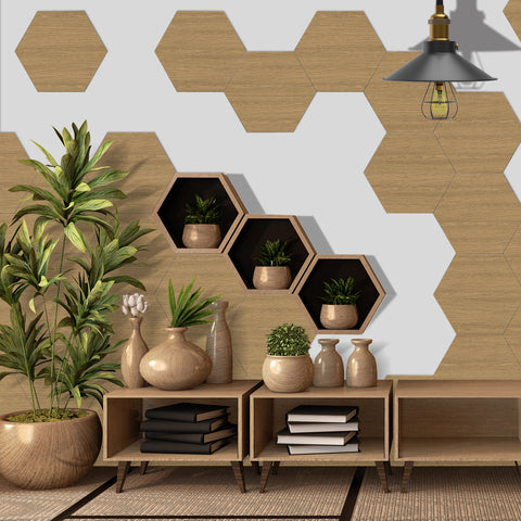 Natural Light Oak Hexagonal Foam Porcelain Tile Stickers