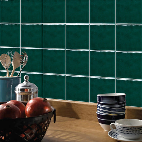 Green French Country Style Wallpaper Glazed Square Tile Sticker 10PCS