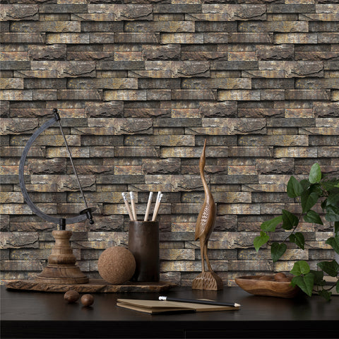 Brown and Grey Stone Texture Wallpaper Rustic Tiles Stickers