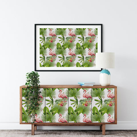 Tropical Flamingo Forest Wallpaper - Vivid Pink Flamingos Amidst Lush Green Foliage