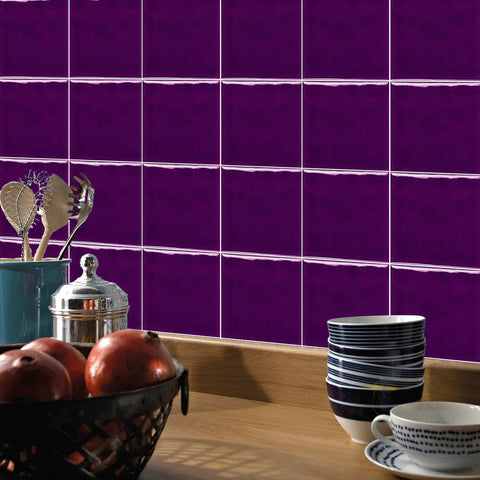 Purple French Country Style Wallpaper Glazed Square Tile Sticker 10PCS