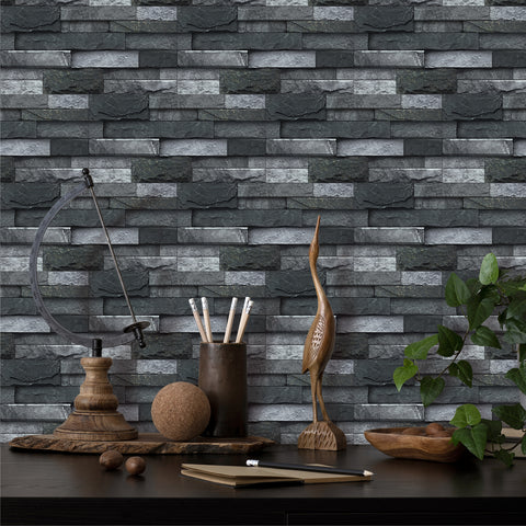 Black and Dark Grey Stone Texture Wallpaper Rustic Tiles Stickers