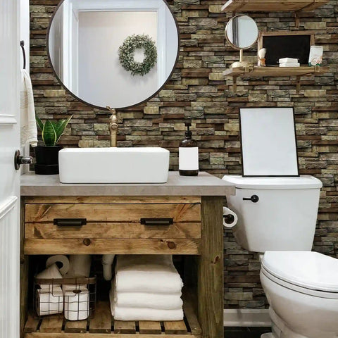 Special Shaped Marble Tile Sticker (Dark Brown) 12pcs Peel And Stick Wallpaper Luxury and Elegant Style Wall Decor