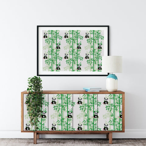 Adorable Panda Forest Wallpaper - Fresh Green Bamboo and Playful Pandas in a Cheerful Design