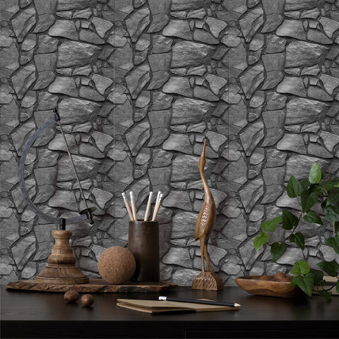 Grey Irregular Simulates 3D Stone Texture Wallpaper Nature Tiles Stickers