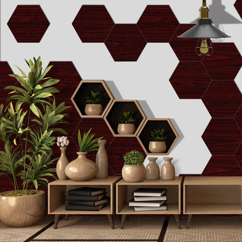 Deep Red Mahogany Hexagonal Foam Porcelain Tile Stickers