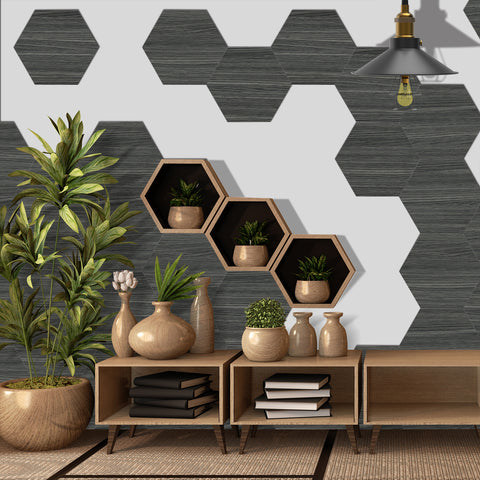 Smoky Grey Wood Effect Hexagonal Tile Stickers