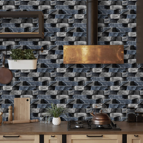 Dark Grey Simulates 3D Stone Texture Wallpaper Rustic Tiles Stickers