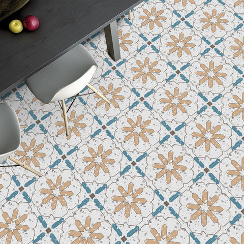 Vintage Style Tile Stickers with Blue and Yellow Patterns