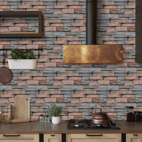 Brick Red and Brown Simulates 3D Stone Texture Wallpaper Country Tiles Stickers